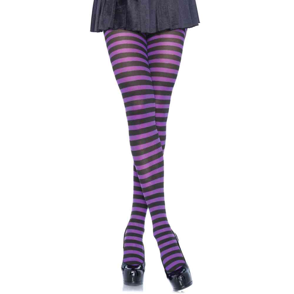 Leg Avenue - Nylon Stripe Tights - Purple/Black